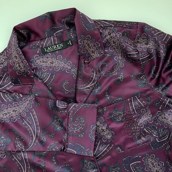Lauren by Ralph Lauren Satin Paisley Button Down Lounge Sleep Pajama Top Shirt - Picture 11 of 12